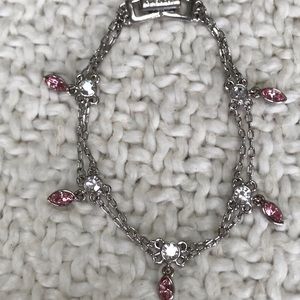 GIVENCHY Silver Tone Bracelet,Pink,Clear Crystals